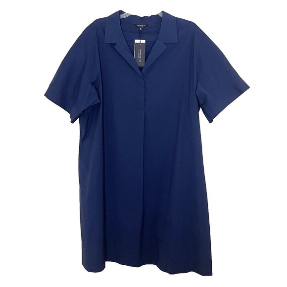 Lafayette 148 Navy Shift Dress 3X NWT Short Sleeve V-neck Poplin Business Casual - Picture 2 of 13